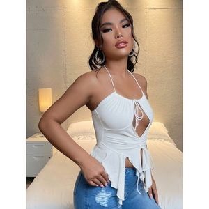 NEW SHEIN Cut Out Front Asymmetrical Hem Halter Top